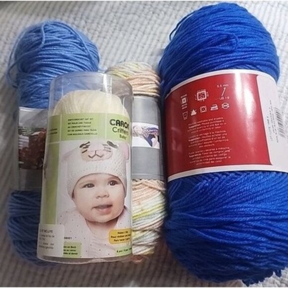 Lot Of 3 Yarns, I Love This Yarn And Baby Kitty Hat Kit, And Big Blue Craftsmart - Picture 1 of 16